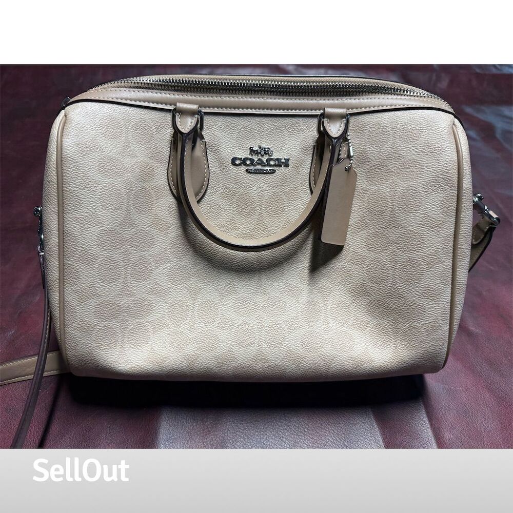 Coach Rowan Large Satchel Bag Beige Signature Canvas Women's Handbag